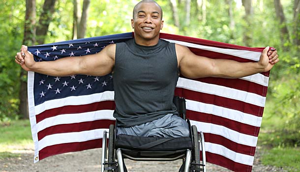 disabled veteran and american flag